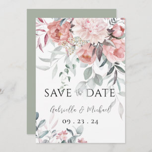 Pink Watercolor Peony Greenerity Wedding Save The Date