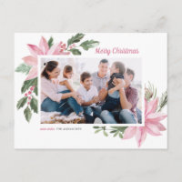 Pink Watercolor Poinsettia Rahmen Weihnachts-Foto