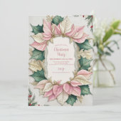 Pink Watercolor Poinsettia Weihnachtsfest Party Einladung (Stehend Vorderseite)