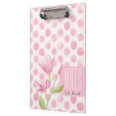 Pink Watercolor Polka Dots & Flowers Klemmbrett (Links)