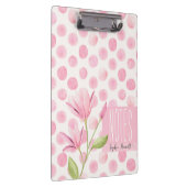 Pink Watercolor Polka Dots & Flowers Klemmbrett (Rechts)