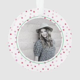 Pink Watercolor Polka Dots NAME FOTO Sweet Preppy Ornament