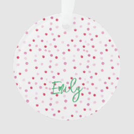 Pink Watercolor Polka Dots NAME FOTO Sweet Preppy Ornament