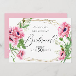 Pink Watercolor Poppies werden Sie meine Bridesmai Einladung