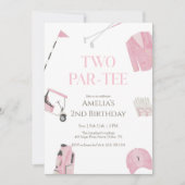 Pink Watercolor Preppy Golf Two Par-Tee Birthday Einladung (Vorderseite)
