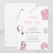 Pink Watercolor Preppy Golf Two Par-Tee Birthday Einladung (Vorne/Hinten)