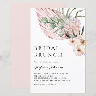 Pink Watercolor Protea Summer Bridal Brunch Einlad