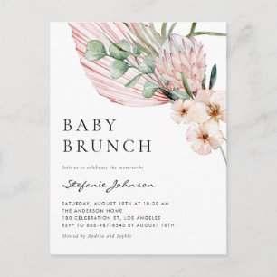Pink Watercolor Protea Tropical Baby Brunch Einladungspostkarte