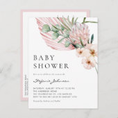 Pink Watercolor Protea Tropical Baby Dusche Einladungspostkarte (Vorne/Hinten)