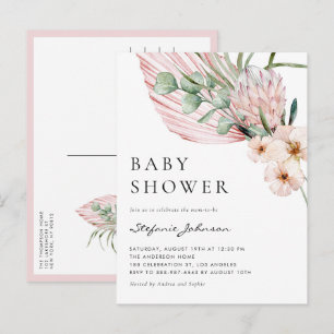 Pink Watercolor Protea Tropical Baby Dusche Einladungspostkarte