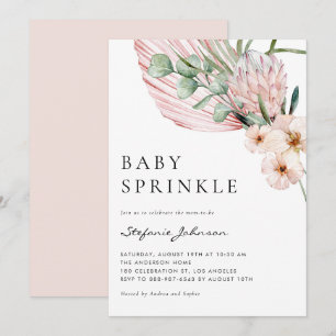 Pink Watercolor Protea Tropical Baby Sprinkle Einladung