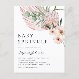 Pink Watercolor Protea Tropical Baby Sprinkle Einladungspostkarte