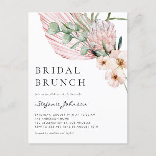 Pink Watercolor Protea Tropisches Bridal Brunch Einladungspostkarte