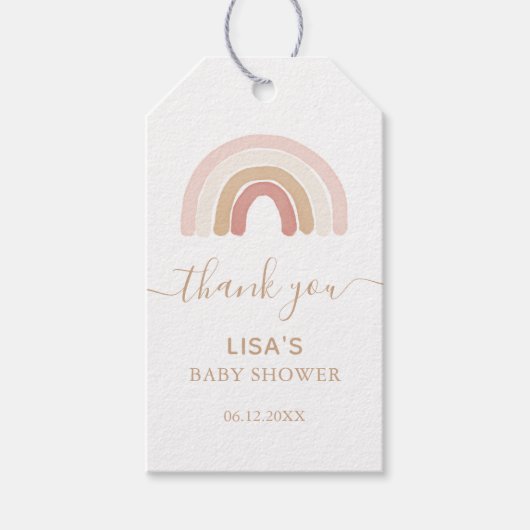 Pink Watercolor Rainbow Baby Dusche Geschenkanhänger (Vorderseite)