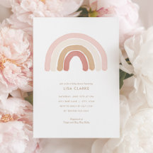 Pink Watercolor Rainbow Baby Shower Invitation
