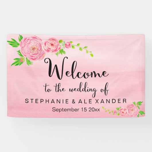 Pink Watercolor Ranunculus Wedding Floral Banner (Horizontal)