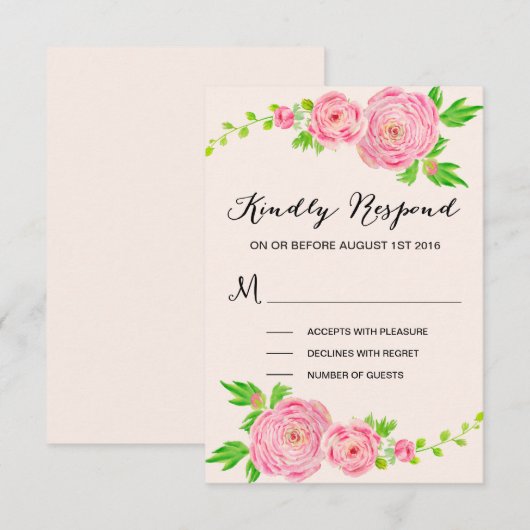 Pink Watercolor Ranunculus Wedding RSVP Response (Vorne/Hinten)