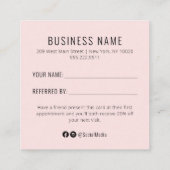 Pink Watercolor Refer a Friend Referral Card Quadratische Visitenkarte (Rückseite)
