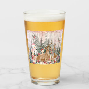 Pink Watercolor Reindeer, Snowman Merry Christmas Glas