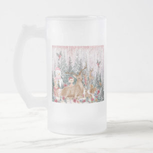 Pink Watercolor Reindeer, Snowman Merry Christmas Mattglas Bierglas