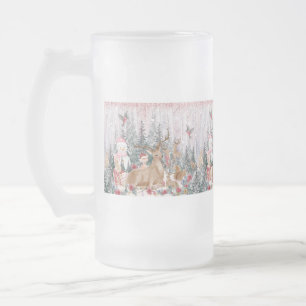 Pink Watercolor Reindeer, Snowman Merry Christmas Mattglas Bierglas