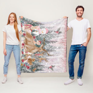 Pink Watercolor Rentier, Snowman Frohe Weihnachten Fleecedecke