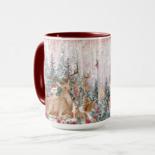 Pink Watercolor Rentier, Snowman Frohe Weihnachten Tasse