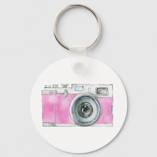 Pink Watercolor Retro Camera Photographer Logo Schlüsselanhänger (Vorderseite)