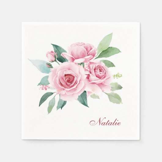 Pink Watercolor-Rose anpassen Serviette (Vorderseite)