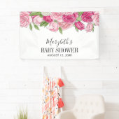 Pink Watercolor Rose Babydusche Begrüßungsbanner Banner (Insitu)