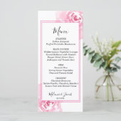 Pink Watercolor Rose Flat Menu Card Menükarte (Stehend Vorderseite)