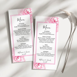 Pink Watercolor Rose Flat Menu Card Menükarte