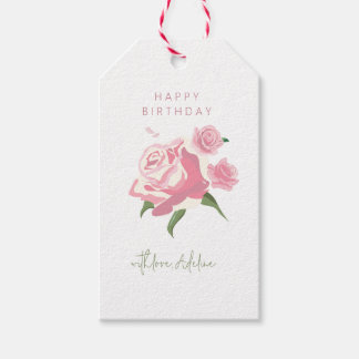 Pink Watercolor Rose Flower  Birthday Geschenkanhänger
