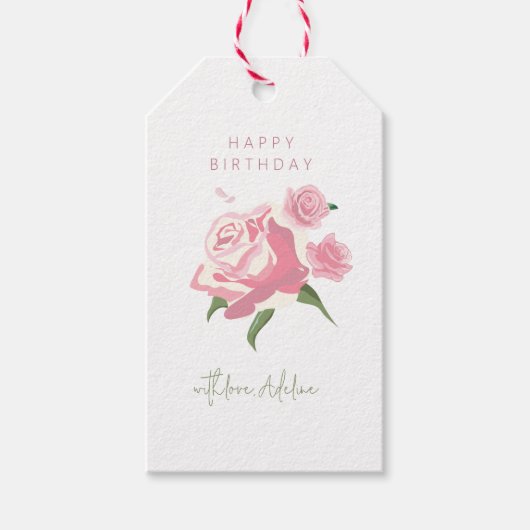 Pink Watercolor Rose Flower  Birthday Geschenkanhänger (Vorderseite)