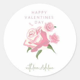 Pink Watercolor Rose Flower Valentines Day Runder Aufkleber