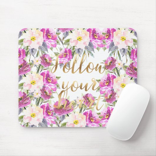Pink Watercolor Rose Folge deinem Herzen Mousepad (Mit Mouse)