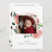 Pink Watercolor Rose Foto Collage Baby Girl Birth Ankündigung (Vorne/Hinten)