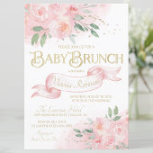 Pink Watercolor Rose Girl Babydusche Brunch Einladung