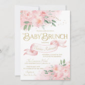 Pink Watercolor Rose Girl Babydusche Brunch Einladung (Vorderseite)