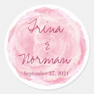 Pink Watercolor Rose Hochzeitskleber Runder Aufkleber