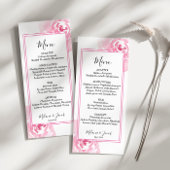 Pink Watercolor Rose Hochzeitsprogramm Flachkarte Programm