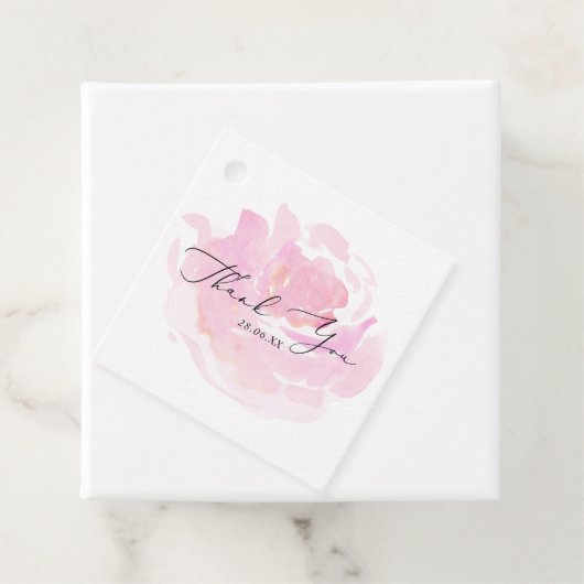 Pink Watercolor Rose Kalligraphie Danke Geschenkanhänger (Beispiel)