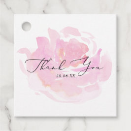 Pink Watercolor Rose Kalligraphie Danke Geschenkanhänger