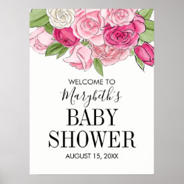 Pink Watercolor Rose Kinderdusche Begrüßungspaket Poster