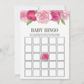 Pink Watercolor Rose Kinderdusche Bingo Spielkarte Einladung (Vorderseite)