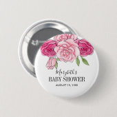 Pink Watercolor Rose Kinderdusche Button (Vorne & Hinten)