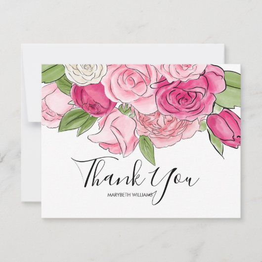 Pink Watercolor Rose Kinderdusche Danke Karte (Vorderseite)