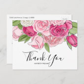 Pink Watercolor Rose Kinderdusche Danke Postkarte (Vorne/Hinten)