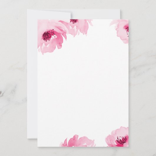 Pink Watercolor Rose Kinderdusche Einladung (Rückseite)