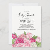 Pink Watercolor Rose Kinderdusche Einladung (Vorderseite)